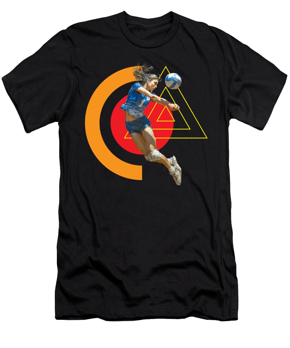 6 Volleyball Player Bump Action Dynamic Bump on Geometric Background Dream Stuff T-Shirt