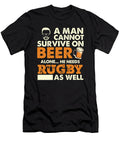 A Man Cannot Survive on Beer Alone He Needs Rugby As Well Orange Pieces T-Shirt