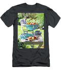 A Portable Barbecue on a Wooden Table in a Summer Garden Kramp Glling Jalag T-Shirt
