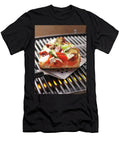 A Slice of Sausage Vegetable and Mozzarella Pizza Cooked on the Barbecue on a Spatula Eising Studio Food Photo Video T-Shirt
