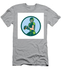 American Football Qb Throwing Circle Woodcut Aloysius Patrimonio T-Shirt