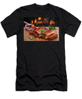 Barbecue Spare Ribs on a Wooden Board in Front of a Fire Brian Enright T-Shirt