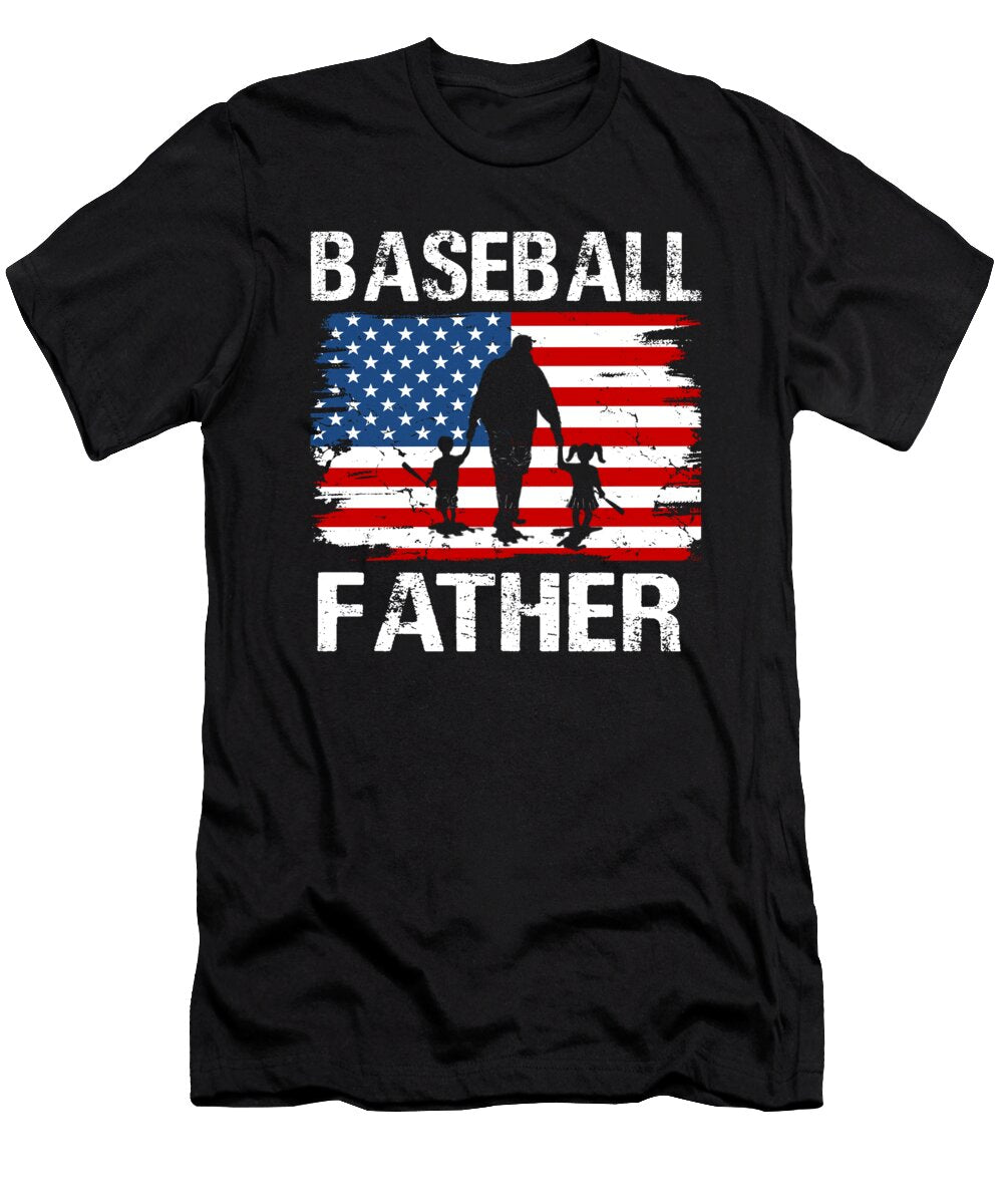 Baseball Father USA Flag Catcher Fathers Day Dhbubble T-Shirt