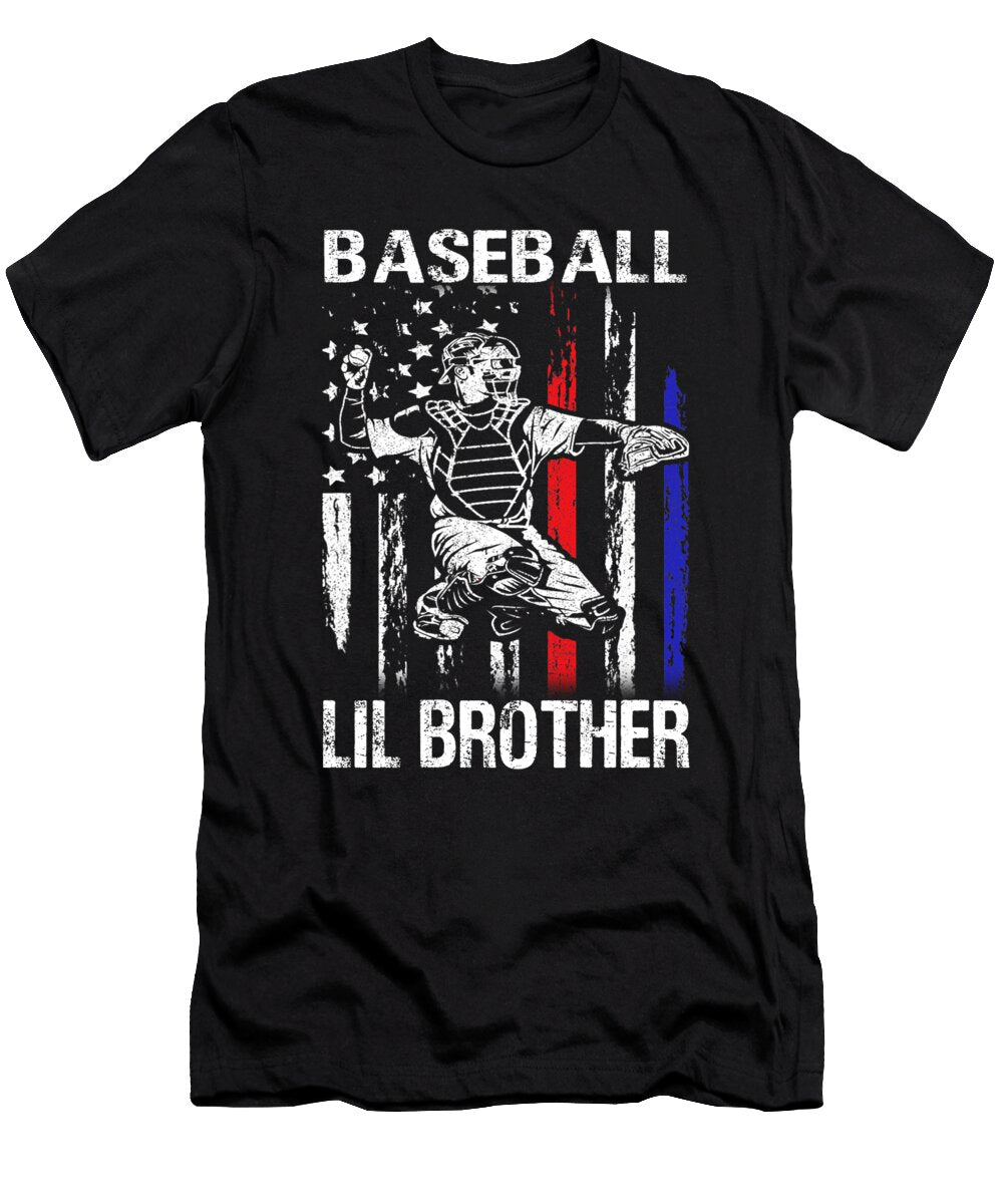 Baseball Lil Brother Happy Fathers Day USA Flag Dhbubble T-Shirt