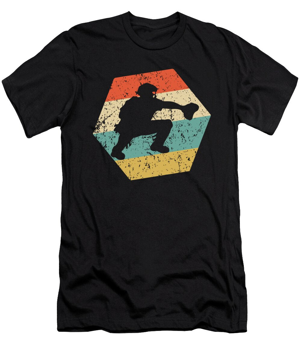 Baseball Player Retro Distressed Hexagon Catcher Kevin Garbes T-Shirt