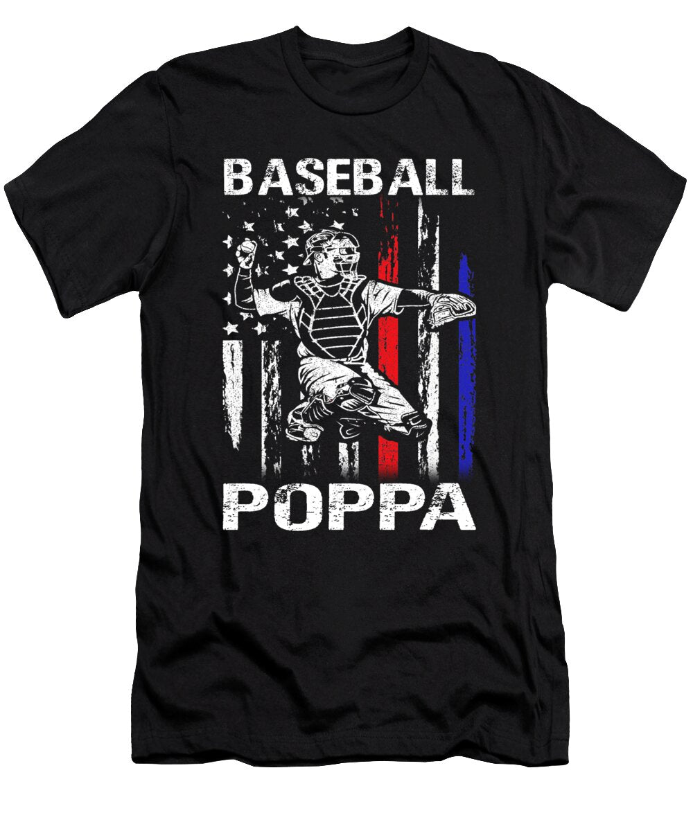 Baseball Poppa Happy Fathers Day USA Flag Dhbubble T-Shirt