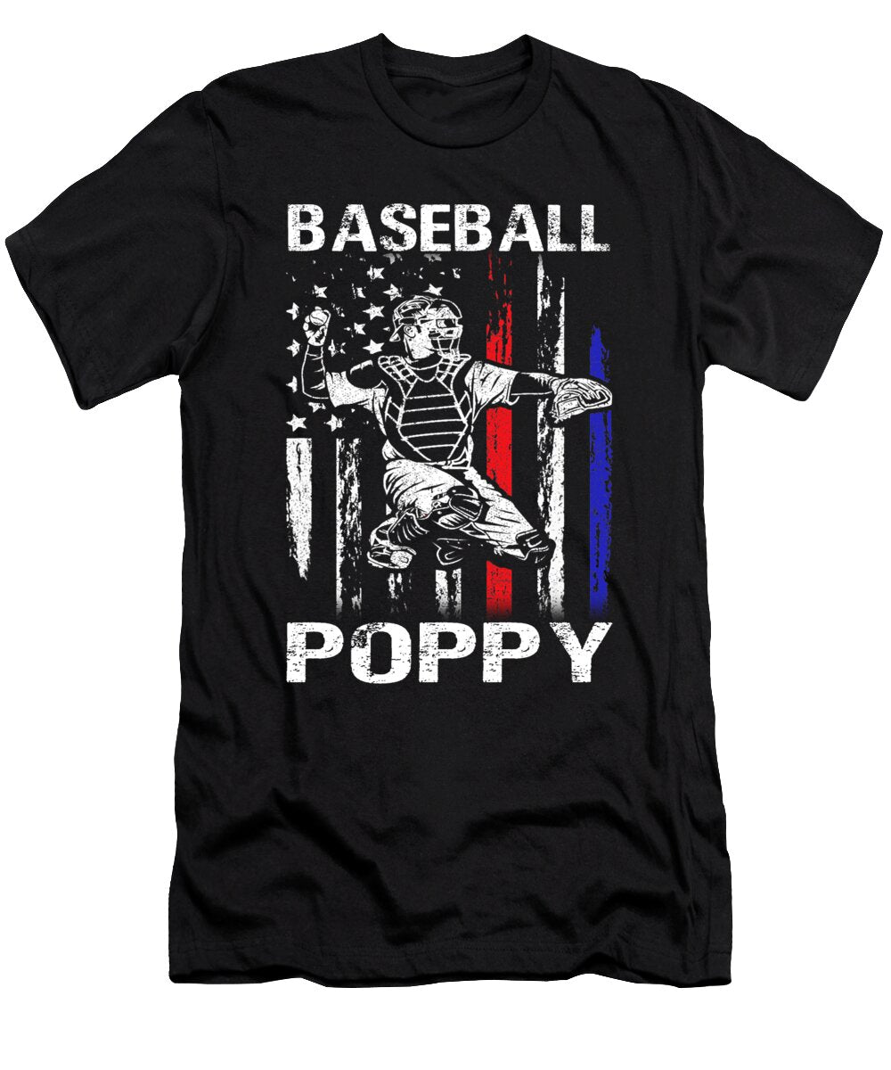 Baseball Poppy Happy Fathers Day USA Flag Dhbubble T-Shirt