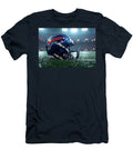 Buffalo Bills Helmet on Rainy Field Kevin Walker and Pixel Reverie T-Shirt