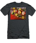 Close Up of Spicy Meat and Fish Skewers with Vegetables on Grill Jalag Uwe Bender T-Shirt