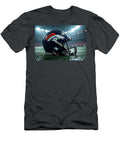 Denver Broncos Helmet in Stadium Rain Kevin Walker and Pixel Reverie T-Shirt