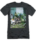 Five Chicken Skewers on Grill Rack on Bricks with Olives in Bowl in Garden Jalag Wolfgang Kowall T-Shirt