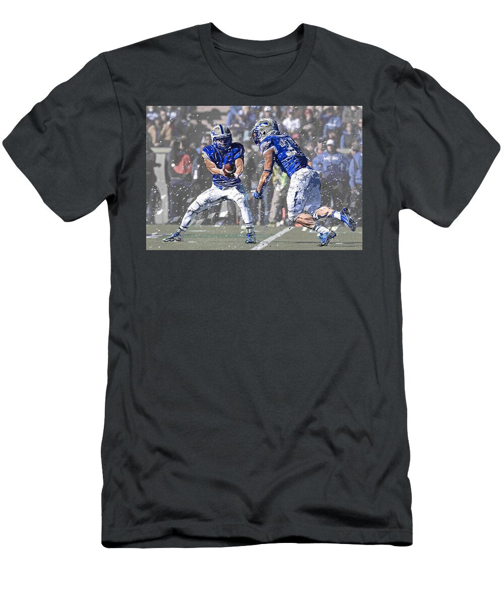 Football Handoff in a Snow Squall Elaine Plesser T-Shirt