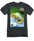 Grilled Kfte Skewers with Peppers and Potato Salad Served with Parsley Aioli Jan Peter Westermann T-Shirt