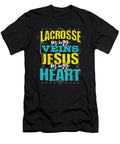 Lacrosse Gift Lacrosse Is in My Veins Jesus Is in My Heart Kanig Designs T-Shirt