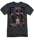 Lamar Jackson in Baltimore Ravens Uniform Kevin Walker and Pixel Reverie T-Shirt