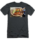 Marinated Grilled Rib Eye Steak with Coleslaw and Potato Skewers on a Wooden Plate Teubner Foodfoto T-Shirt