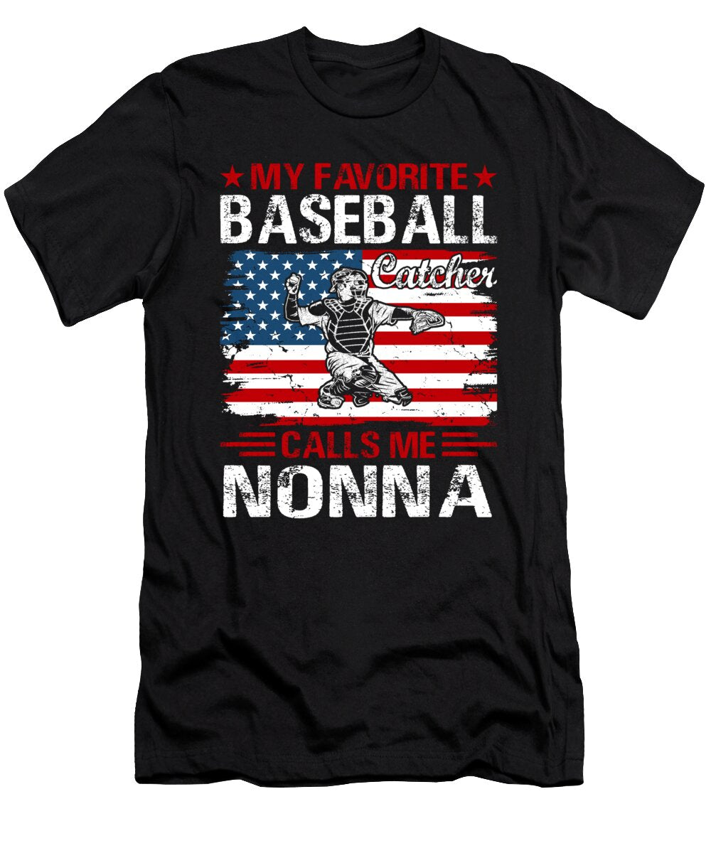My Favorite Baseball Catcher Calls Me Nonna Baseball USA Flag Dhbubble T-Shirt