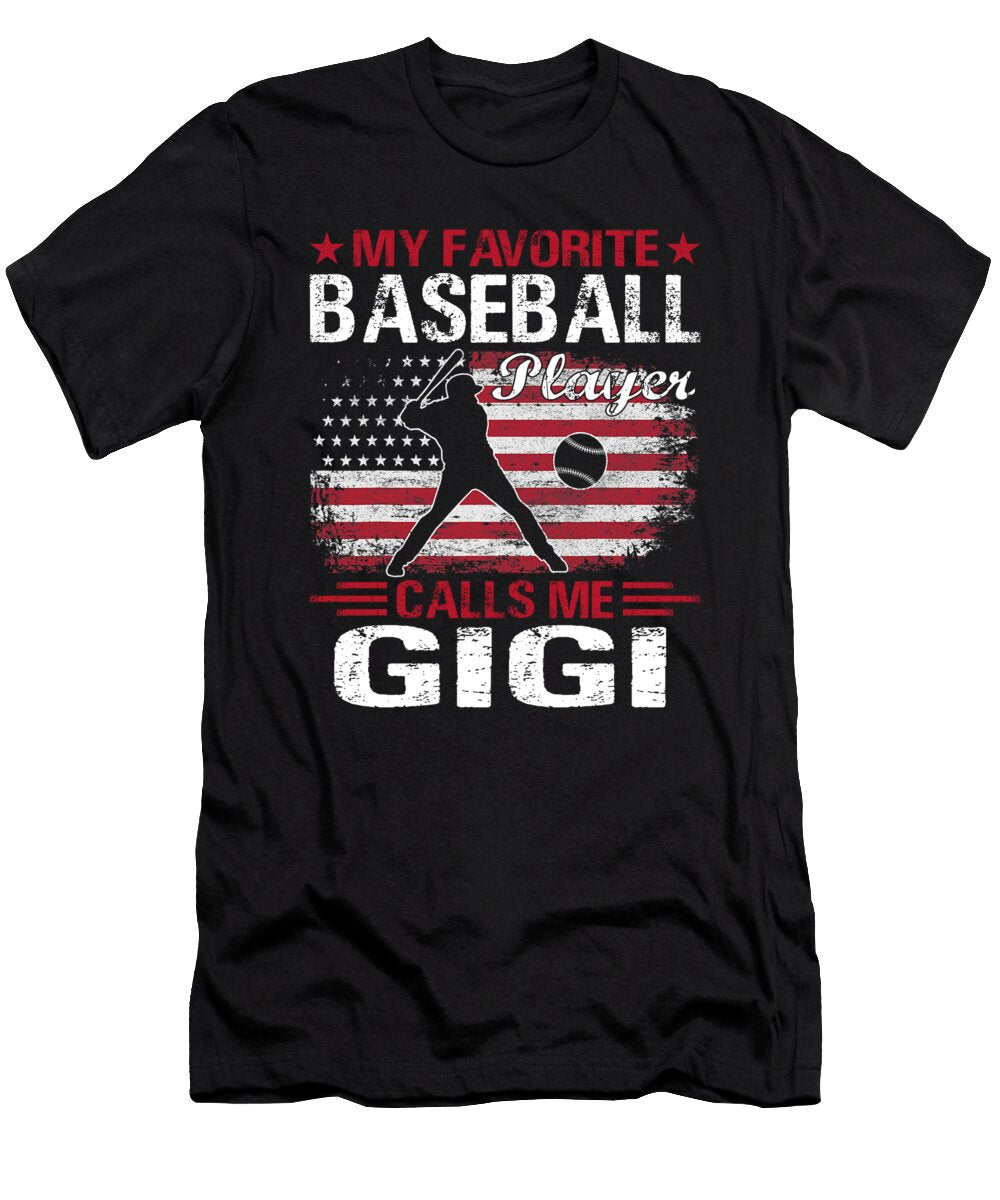 My Favorite Baseball Player Calls Me Gigi Baseball USA Flag Dhbubble T-Shirt
