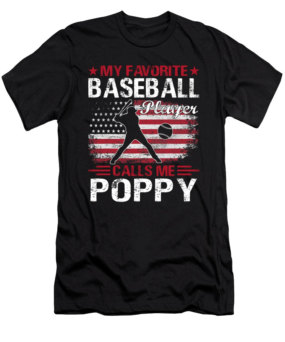 My Favorite Baseball Player Calls Me Poppy Baseball USA Flag Dhbubble T-Shirt