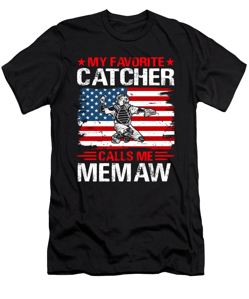 My Favorite Catcher Calls Me Memaw Baseball USA Flag Dhbubble T-Shirt