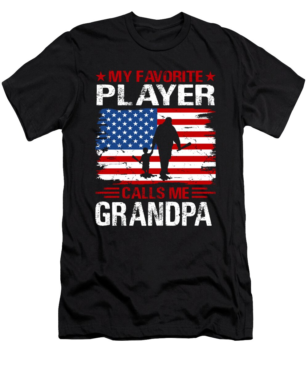 My Favorite Player Calls Me Grandpa Baseball USA Flag Dhbubble T-Shirt