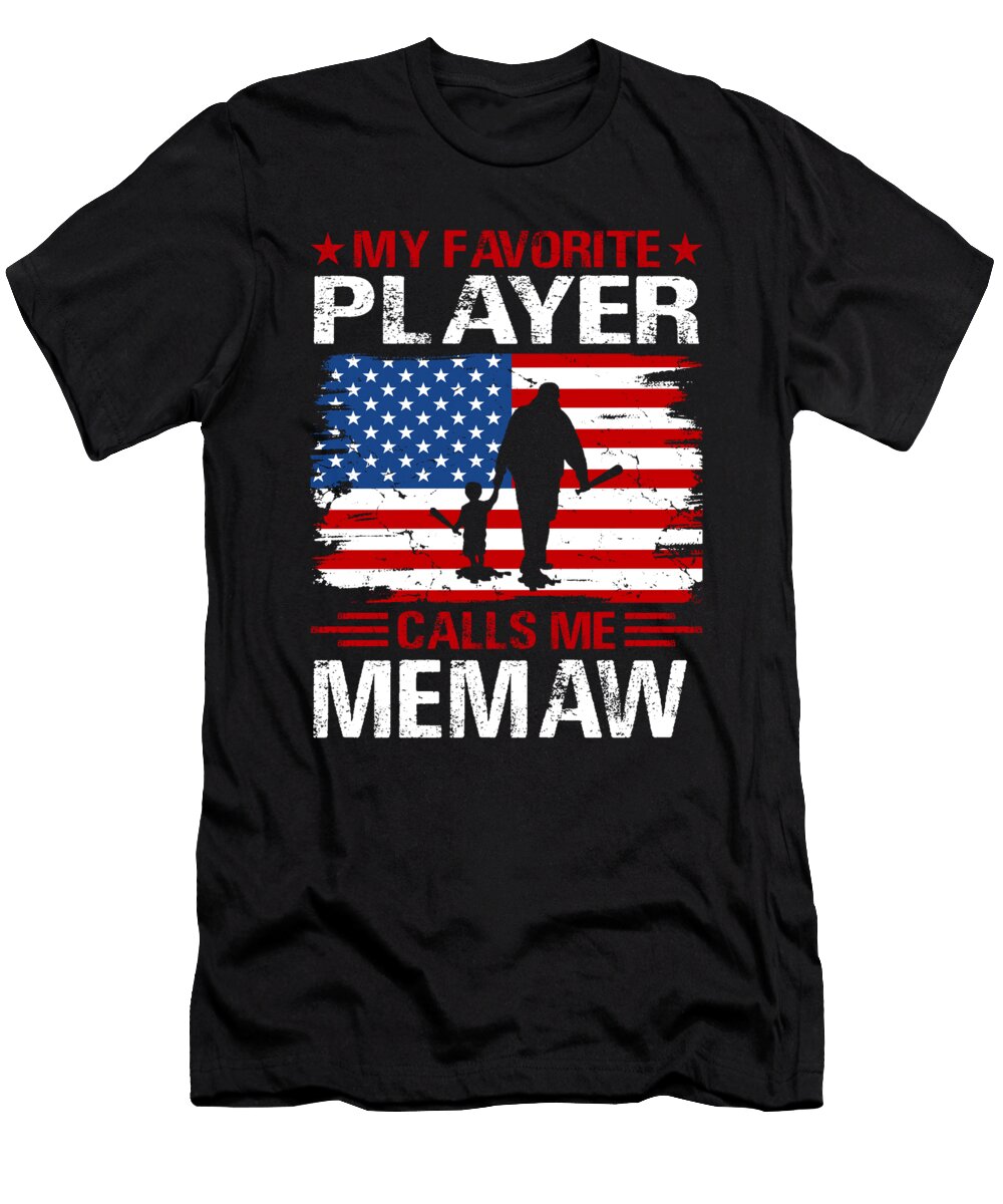 My Favorite Player Calls Me Memaw Baseball USA Flag Dhbubble T-Shirt