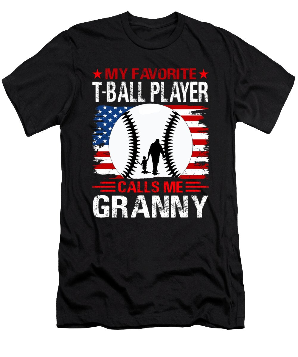 My Favorite T Ball Player Calls Me Granny Baseball USA Flag Dhbubble T-Shirt
