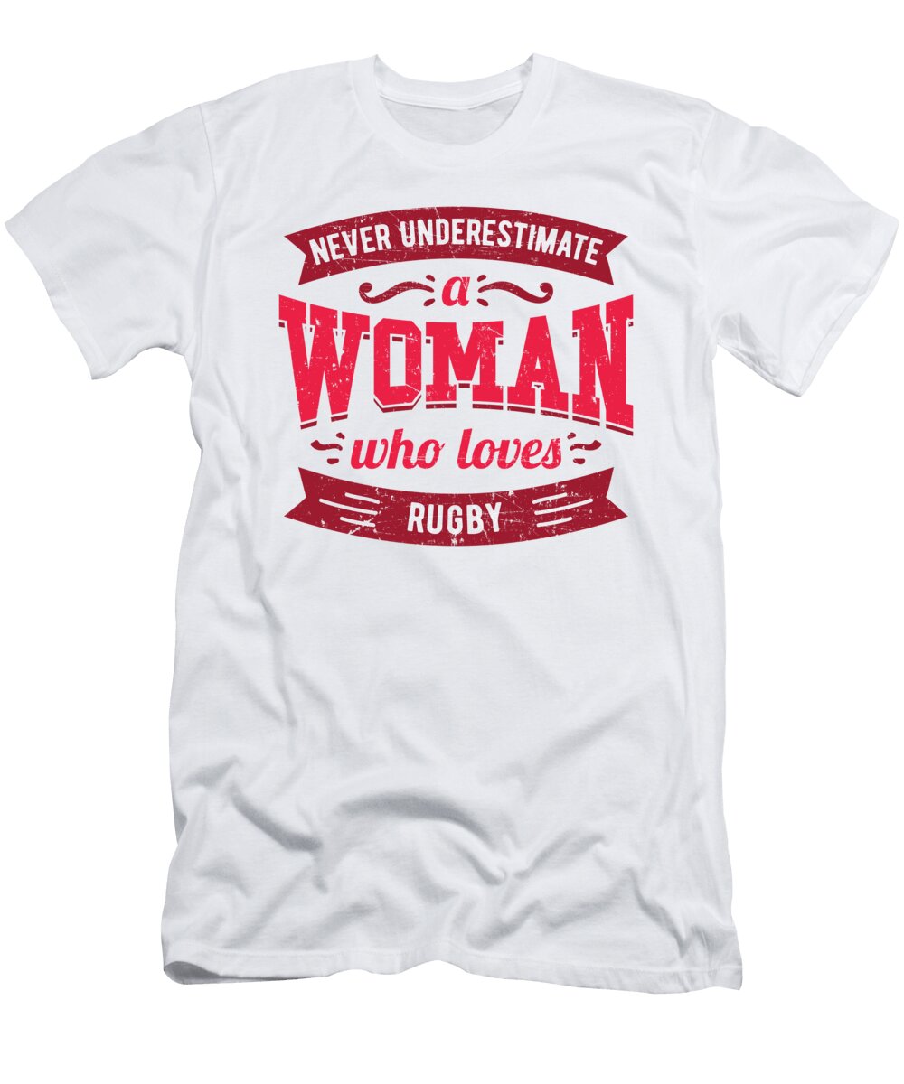 Never Underestimate a Woman Who Loves Rugby Great Saying Gift for Her with This Funny Mug for Women Orange Pieces T-Shirt