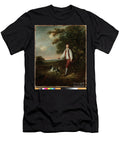 Portrait of a Youth Holding a Cricket Bat and Ball with His Pet Black and White Springer Spaniel in a Clearing By a Wooded Landscape Hugh Barron T-Shirt