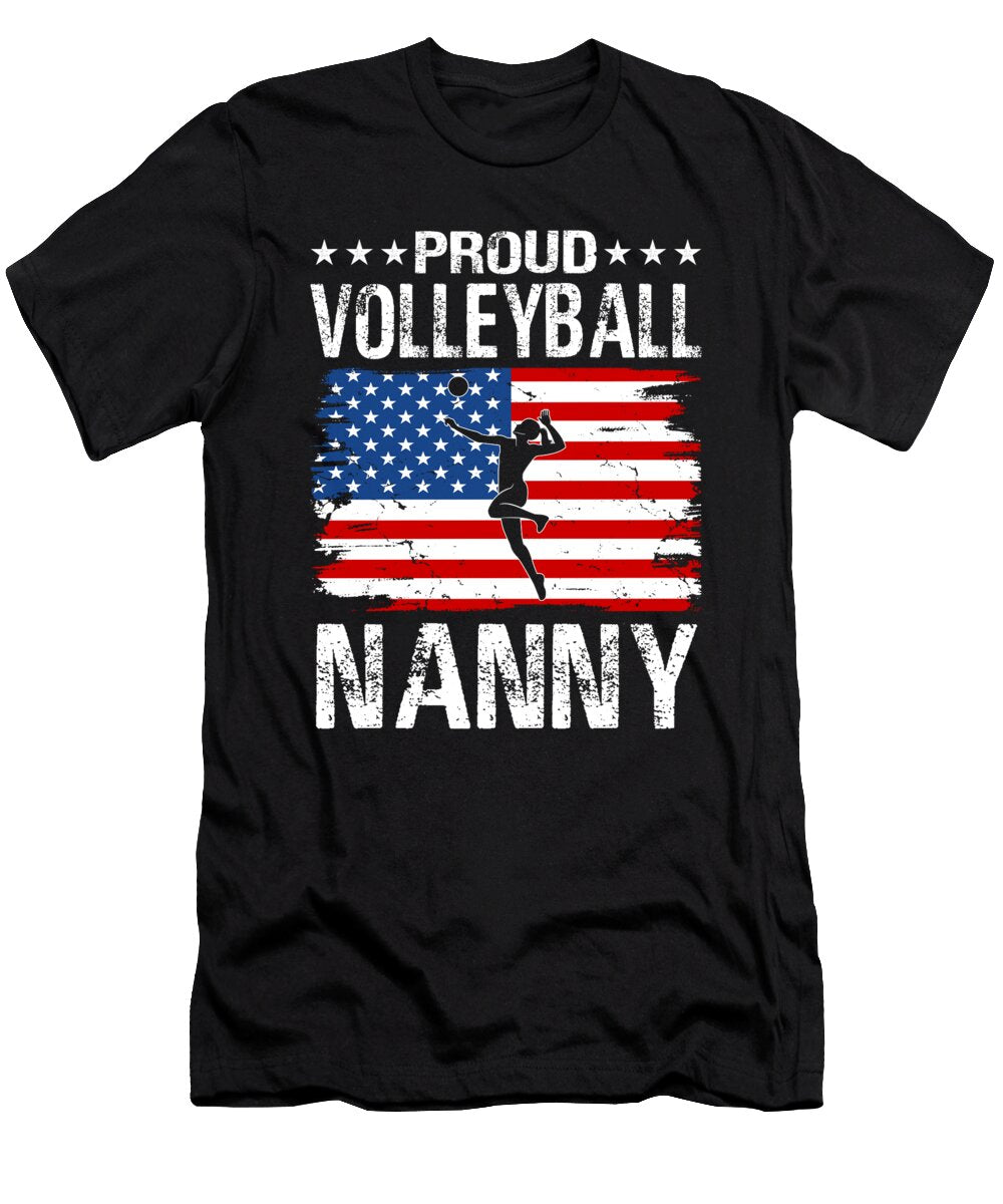 Proud Volleyball Nanny American Flag Dhbubble T-Shirt