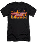 Raw Hamburgers Seasoned with Salt and Pepper on a Flaming Barbecue Brian Enright T-Shirt