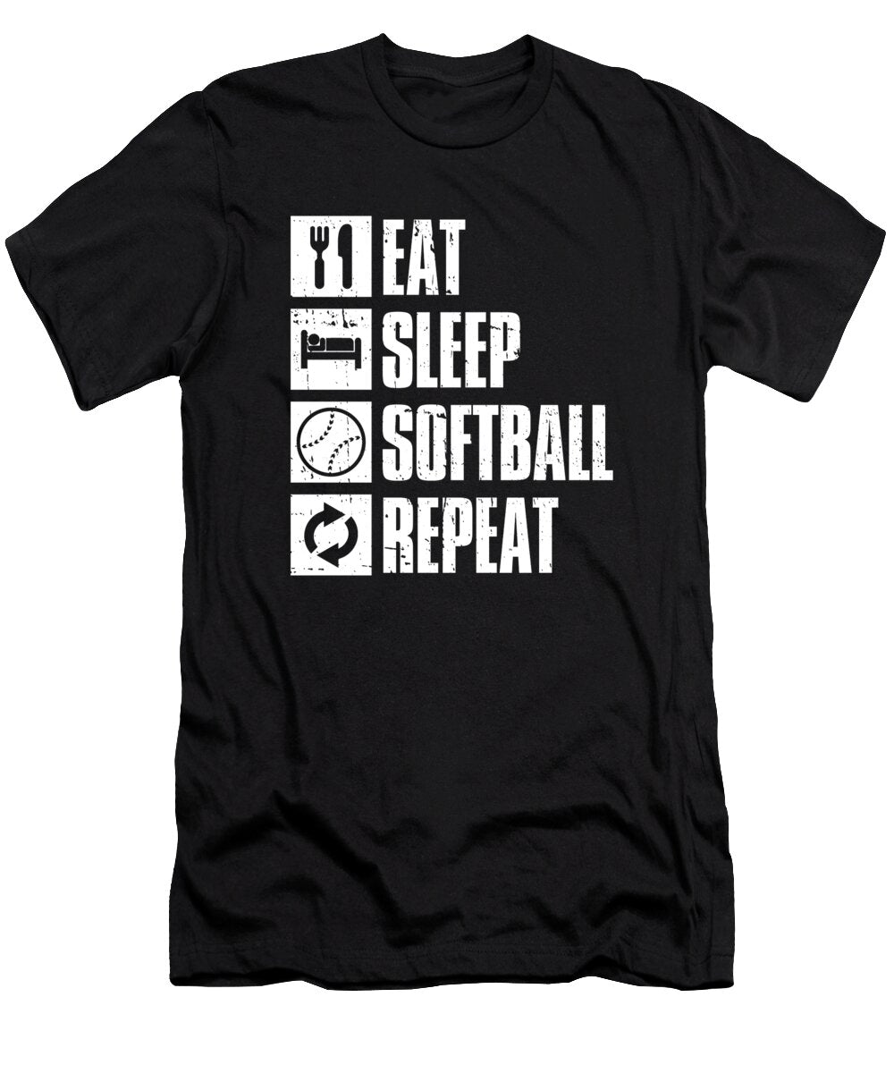 Softball Catcher Pitcher Batter Eat Sleep Softball Repeat Crazy Squirrel T-Shirt