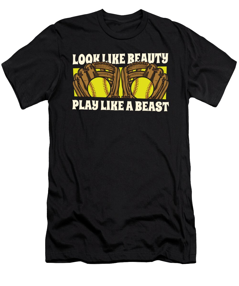 Softball Cool Batter Look Like Beauty Play Like a Beast Crazy Squirrel T-Shirt