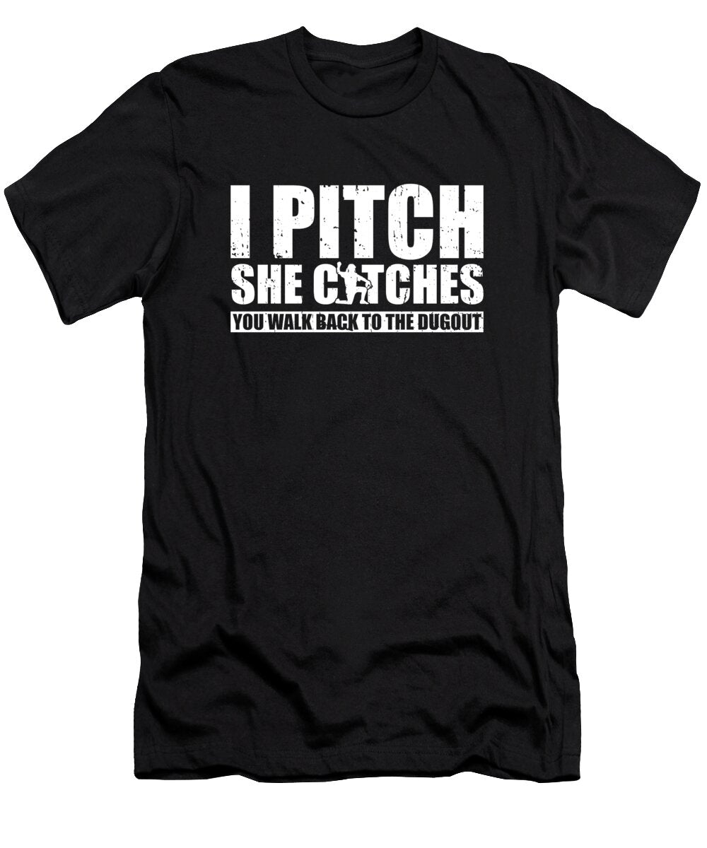 Softball Pitcher Batter Catcher I Pitch She Catches Crazy Squirrel T-Shirt