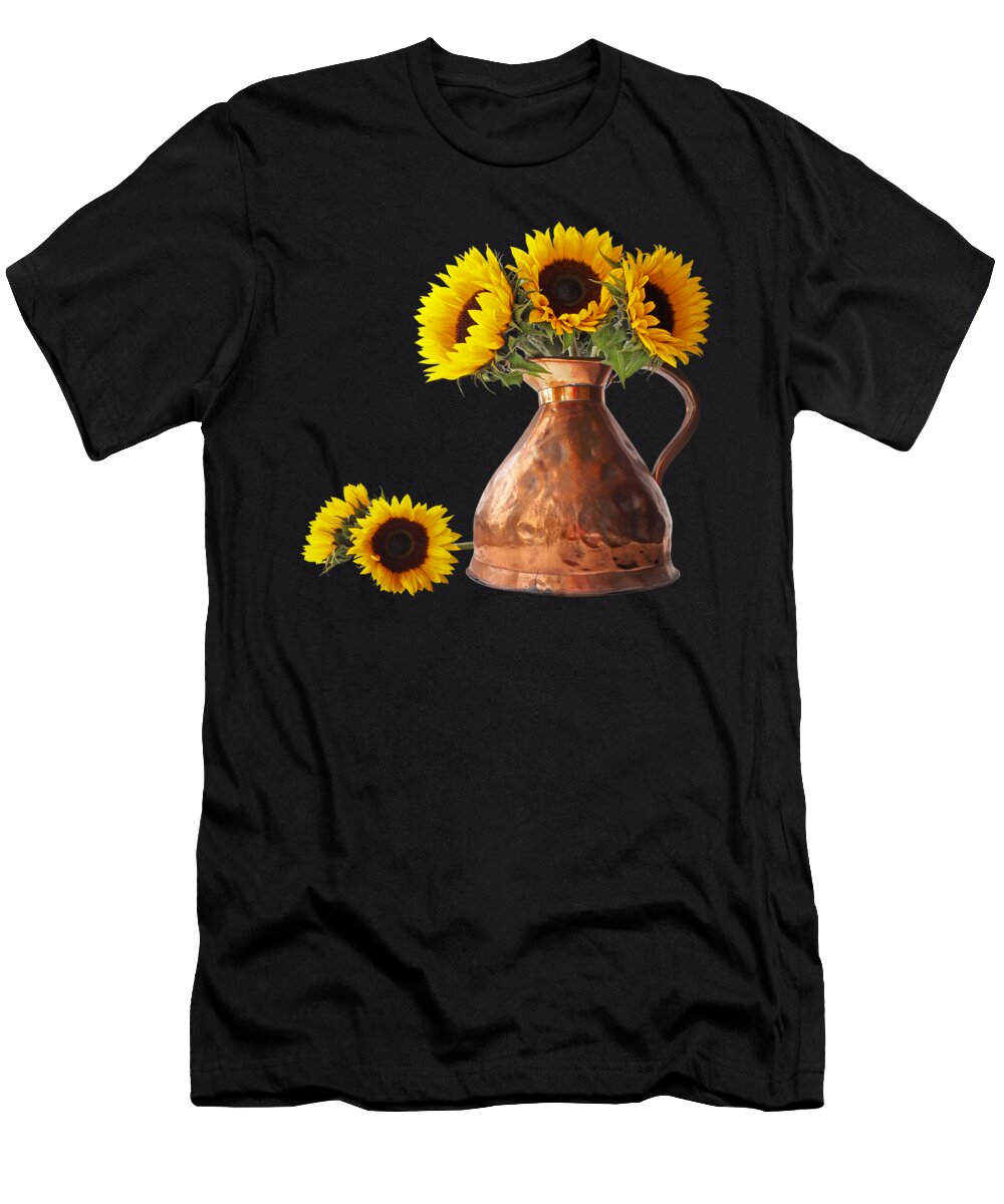 Sunflowers in Copper Pitcher on White Square Gill Billington T-Shirt