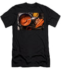 Top View on Pan of Pumpkin Puree Over Old Wooden Table with Spices and Grilled Carrots Natasha Breen T-Shirt