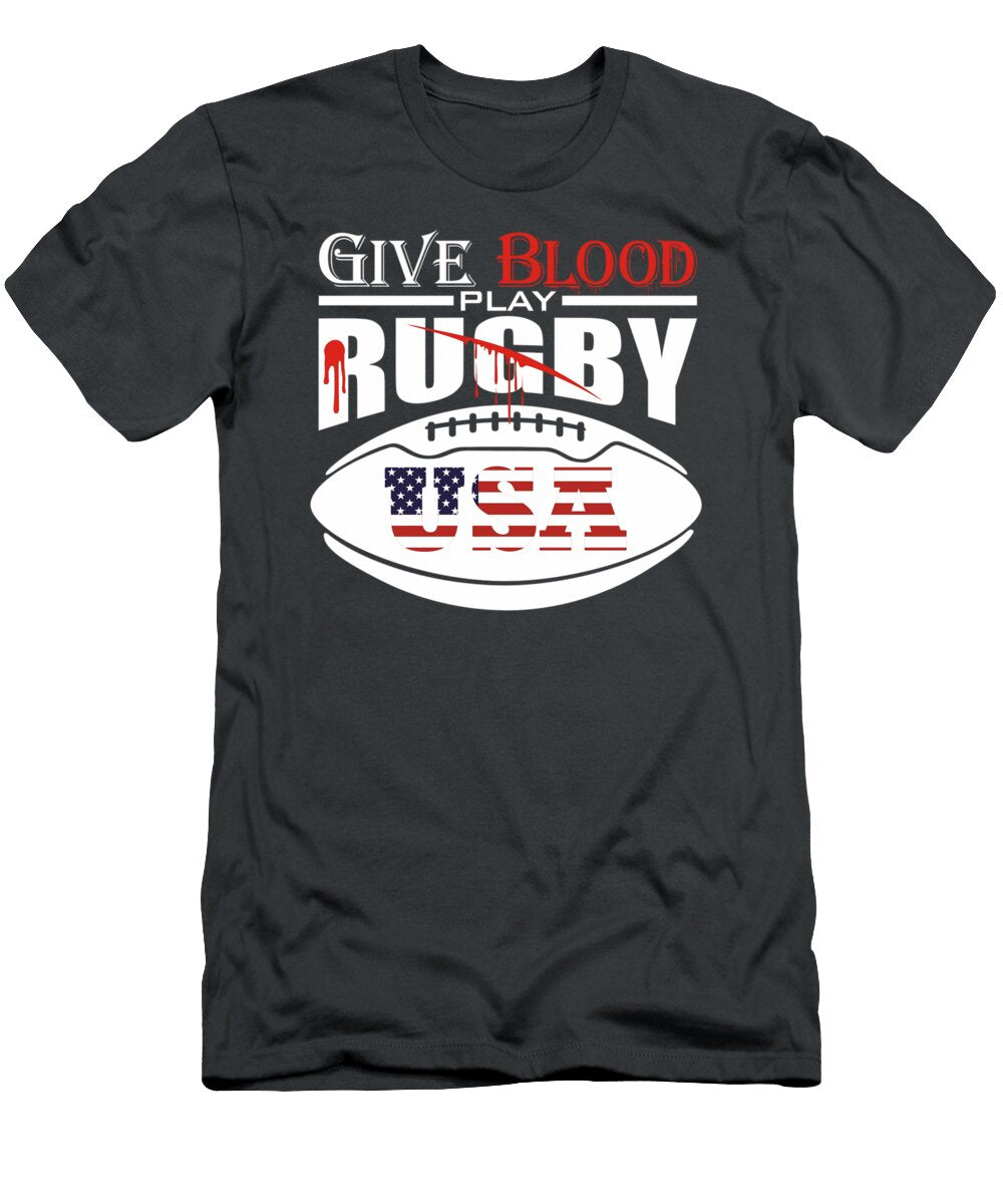 USA Rugby Flag Outfit for Men Women Give Blood Play Rugby Ronay Afnan T-Shirt