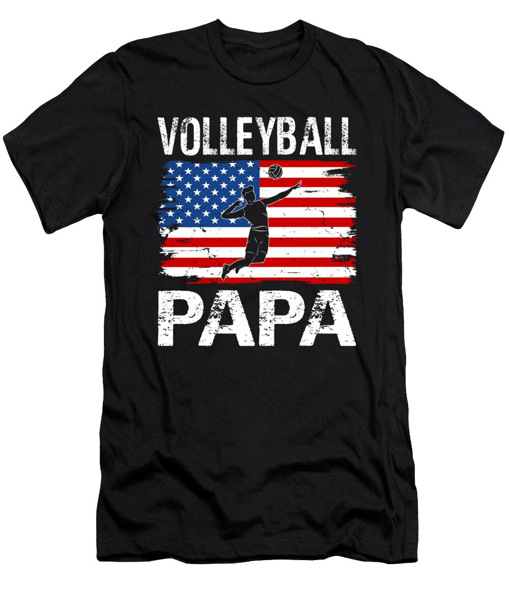 Volleyball Papa American Flag Dhbubble T-Shirt